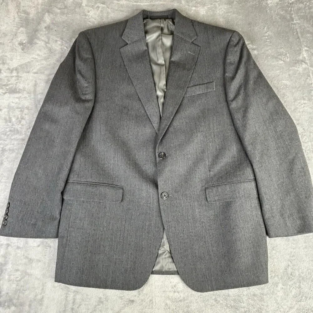 CHAPS Sport Coat Mens 42R Gray 100%‎ Wool Jacket 2 Button Fully Lined
